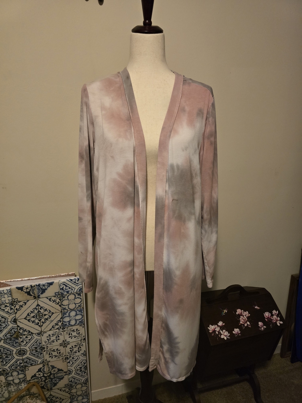 Maurices Pink and Gray Tie-Dye Open Front Cardigan Sz XL
